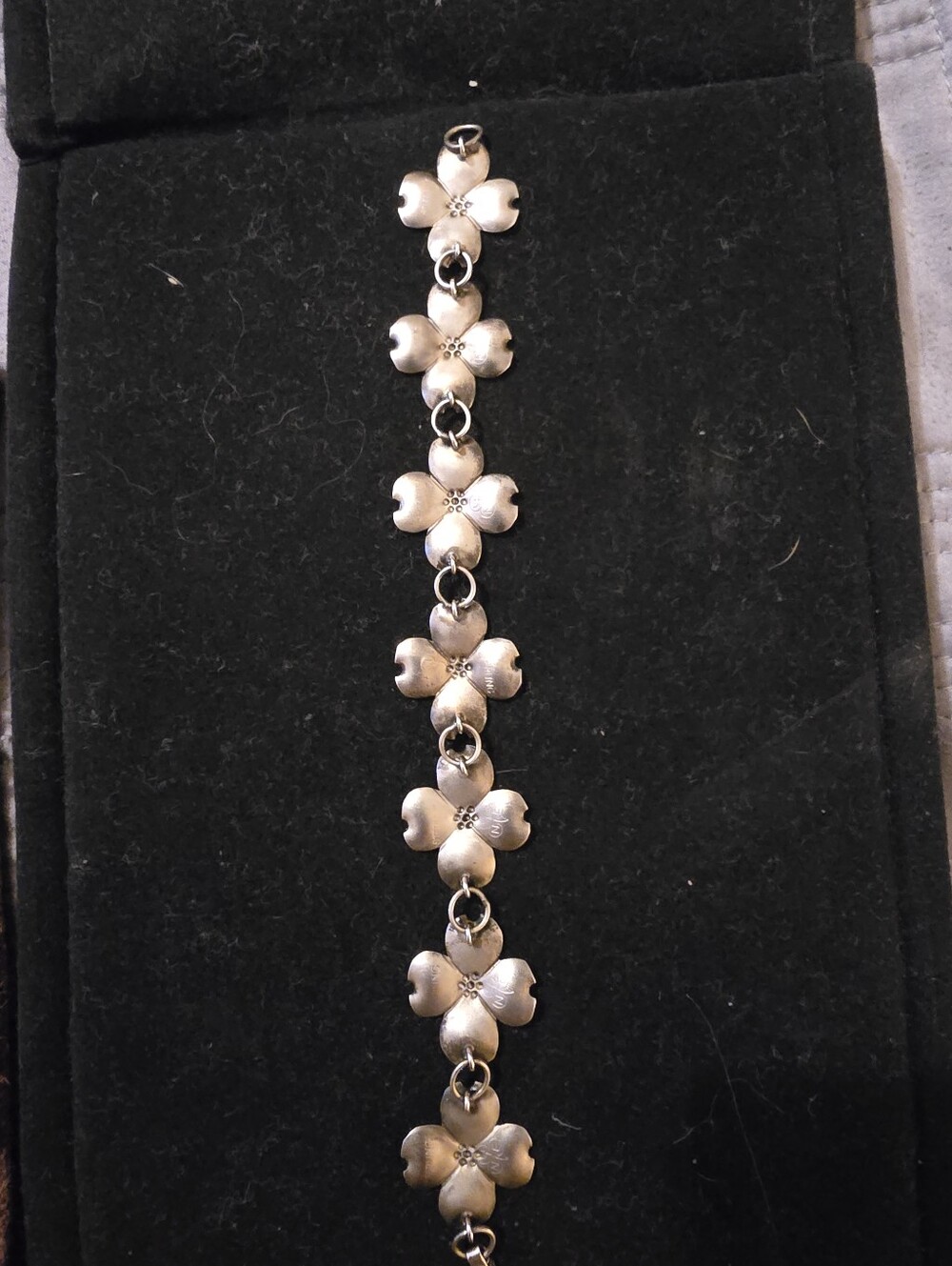 Rare 8" Vintage Stuart Nye Sterling Silver Dogwood Flower Link Bracelet Hand Wro